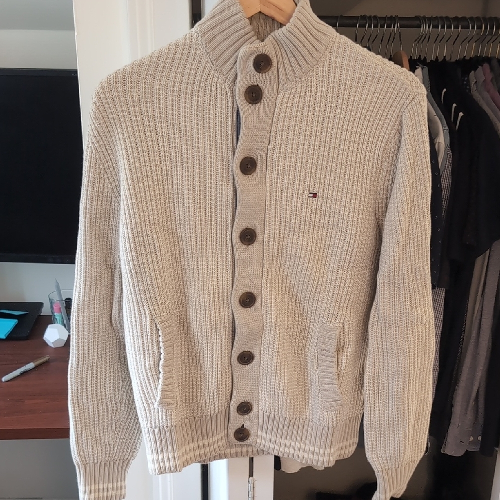 Tommy Hilfiger Men's Cream Cardigan Sweater
